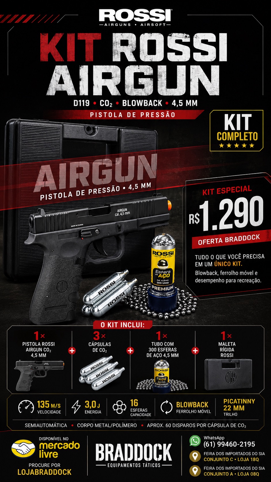 Kit Rossi Airgun D119 anunciado pela Braddock